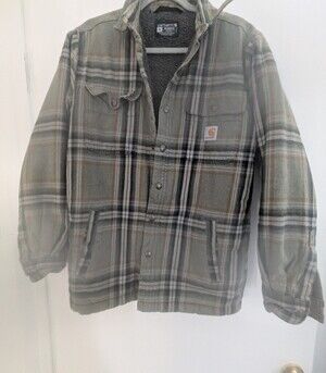 Carhartt Sherpa-Lined Plaid Work Jacket - Olive/Tan SMALL